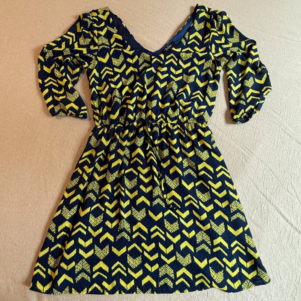 BeBop Blue Yellow Pullover Balloon Sleeve  Dress Size‎ M